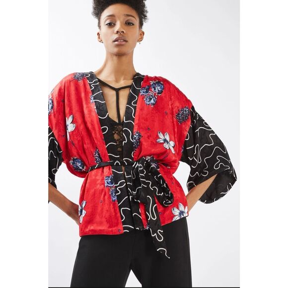 Topshop Jacquard Floral Kimono Jacket Size US 8 Asian inspired Festival - Picture 1 of 13